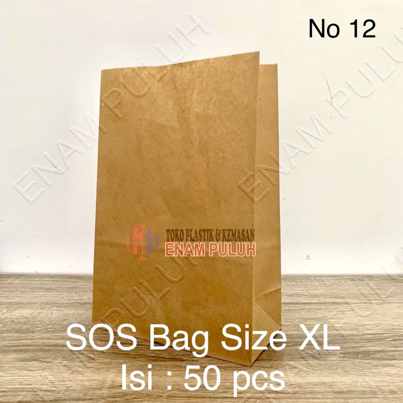 

Paperbag Kantong Kertas SOS Brown Kraft Coklat Polos isi 50 pcs Size XL 12 Souvenir