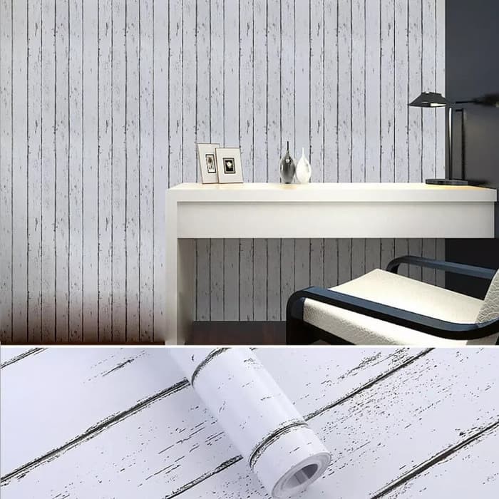 wallpaper sticker papan kayu putih 8meterx45cm 1 roll