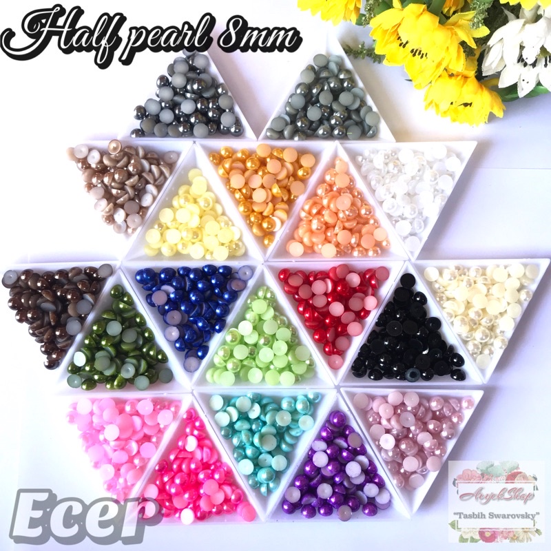 Half pearl 8mm isi 50pcs Mutbel Mutiara Belah Bahan craft crafting DIY decocase