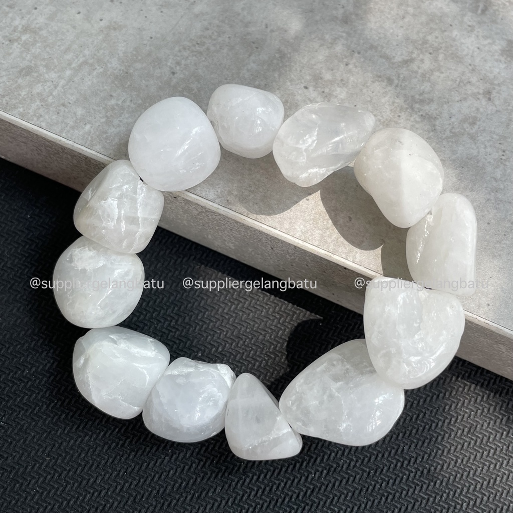 Gelang Batu Putih Kerikil Besar 2CM White Agate Kalimantan Asli