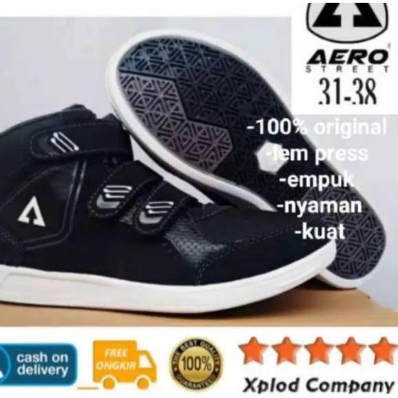 ☛xv✤FD51 Sepatu sekolah anak laki-laki aero ev0 velcro -3 tk SD SMP $$