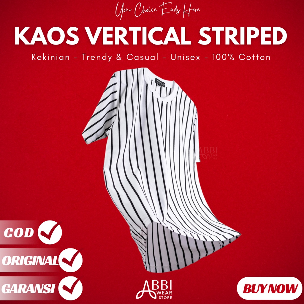 Kaos Belang Stripe Garis Vertikal Vertical Stripe Unisex Distro Outfit Pria Wanita Cowok Cotton Comb