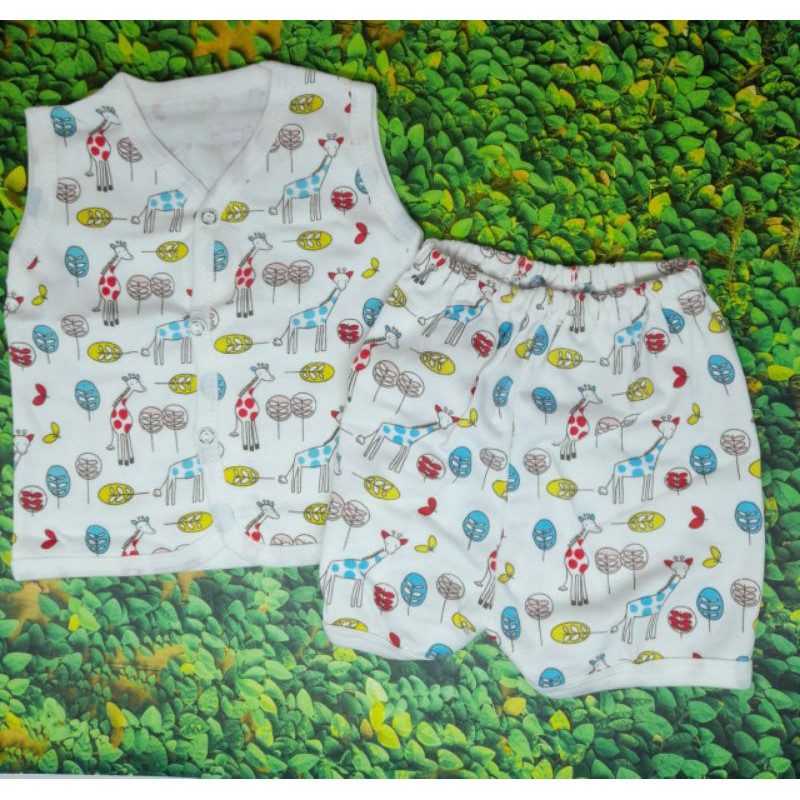 Stelan Baju Bayi Tangan Kutung Kancing Depan Motif No.20-24