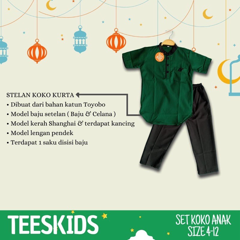 Koko Teeskids Anak Laki Laki Kurta - Baju  Muslim Lakilaki Tees Kids 4 6 8 10 12 Tahun Murah