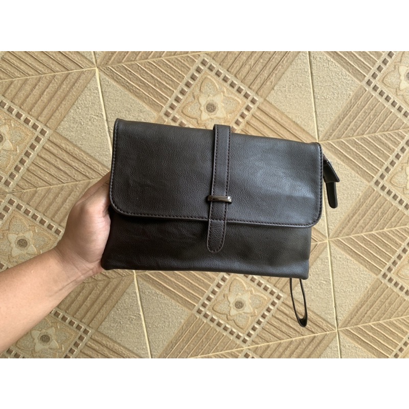 Clutch Kulit asli import Pria Wanita Tali pendek dan Tali panjang