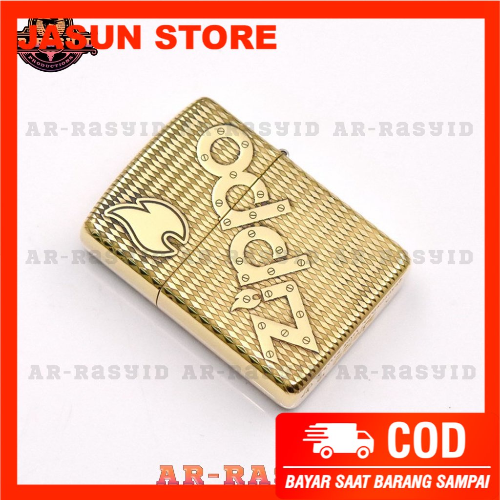 Korek Api Minyak Zippo Gold Ukir Motif Bolt Flame Logo Zippo 168 3962-1