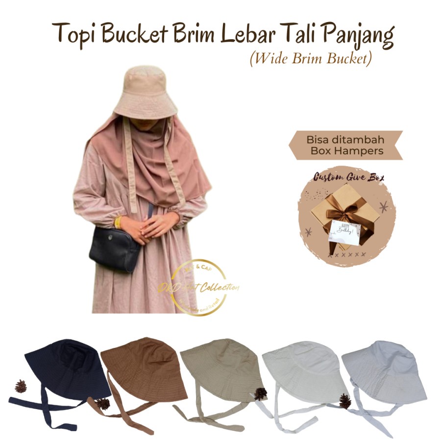 Topi Wide Bucket Tali Panjang Topi Bucket Brim Lebar Topi Selebgram