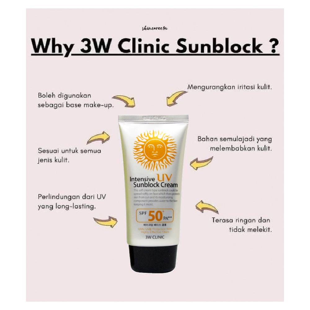 3W Clinic Intensive UV Sunblock Cream SPF 50+ PA+++ 70ml Sunscreen Sun Cream Korea Sun Block ORI HOT