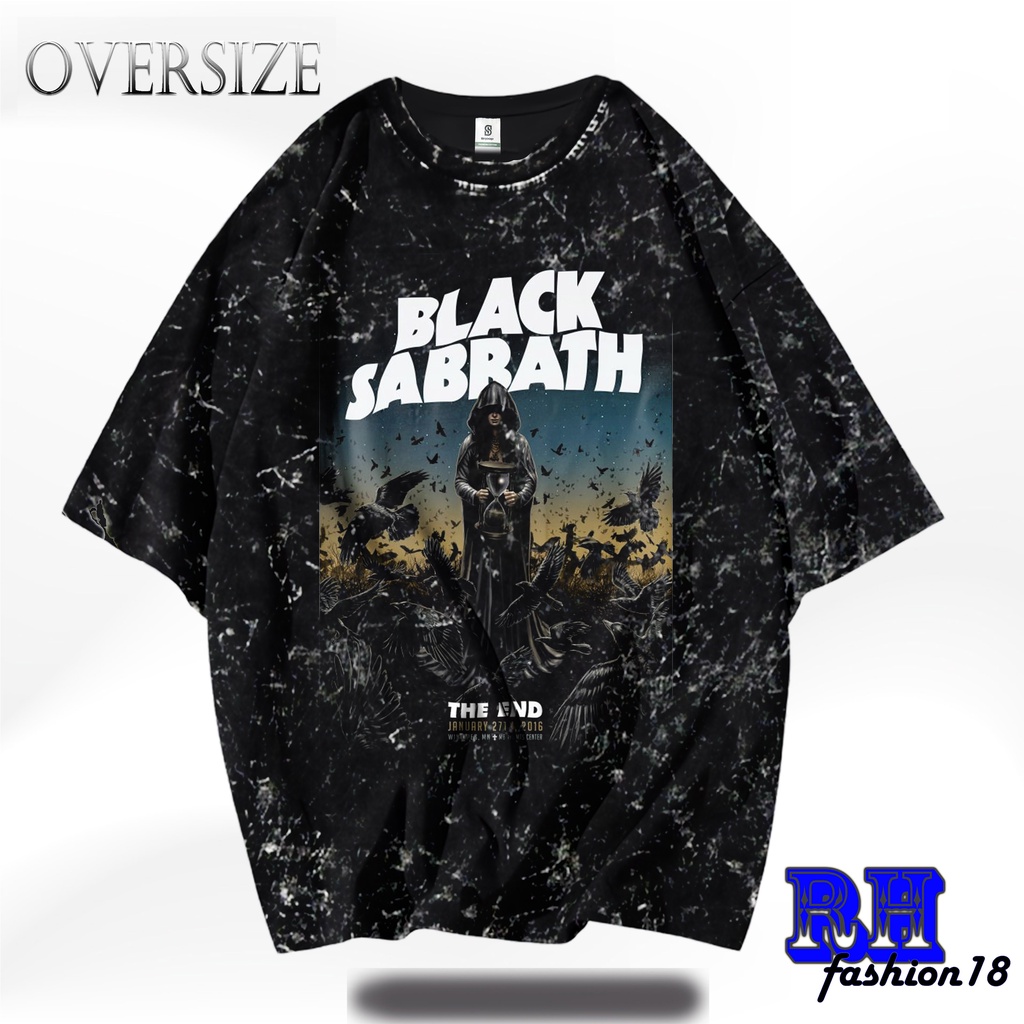 Kaos Black Sabbath Oversize Washed Vintage tee T-shirt Pria wanita