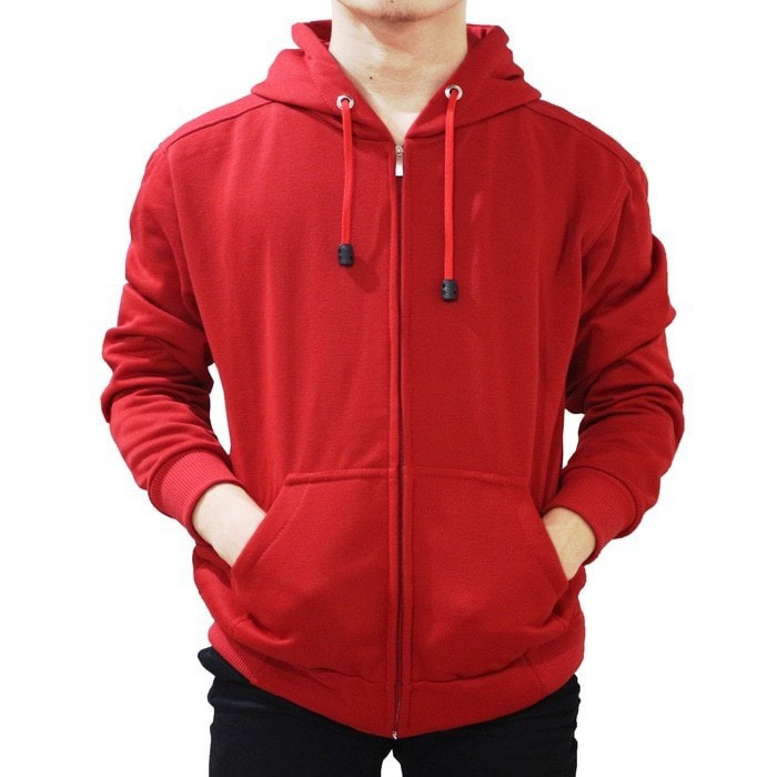 INDO - Jaket Hoodie Zipper Polos Pria Wanita | Sweater Hodie Pullover Premium Distro Merah