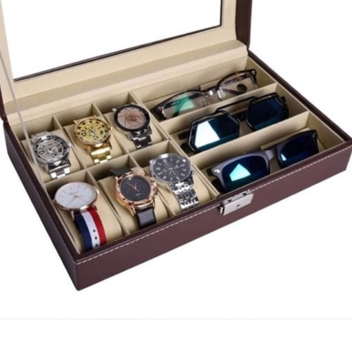 Kotak Tempat Jam Tangan isi 6 Mix Kacamata / PROMO Watch Box Glasses / Box Jam Tangan / Kotak Tempat Kacamata