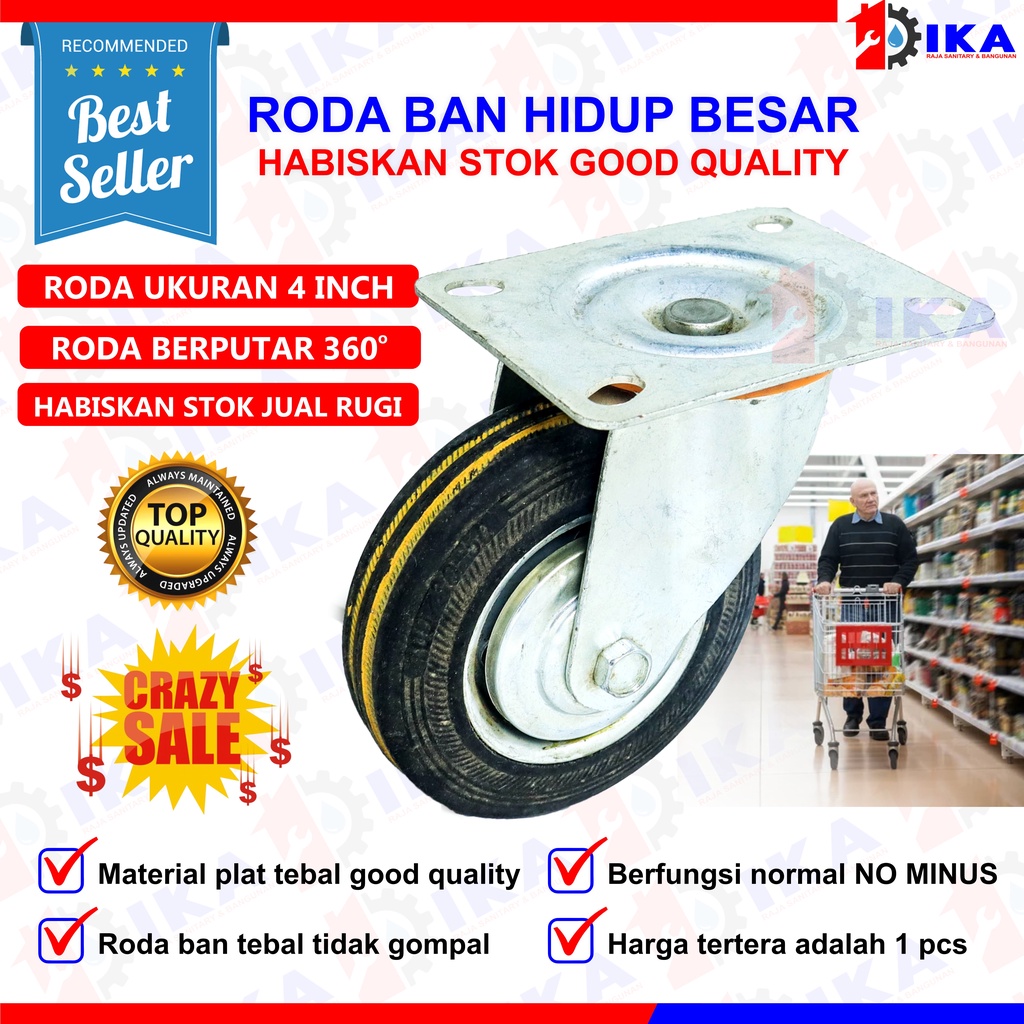 Roda Trolley 3 &amp; 4 inch / Roda Troli / Roda Gerobak / Etalase / Roda Karet Hitam 3 Inch Hidup Putar Roda Trolley Etalase