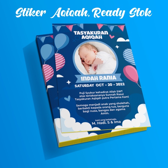 

STIKER UCAPAN TASYAKURAN AQIQAH ANAK/BAYI DENGAN FOTO , MURAH MERIAH, MENARIK, FREE DESAIN, BERKUALITAS.