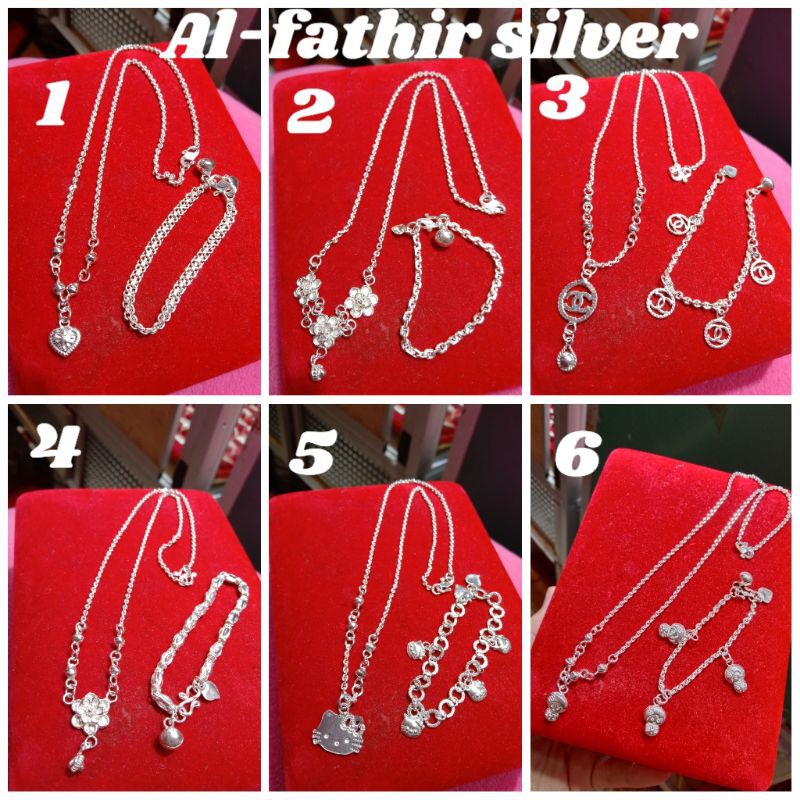 set Kalung medan motif+ gelang tangan anak motif perak murni 99