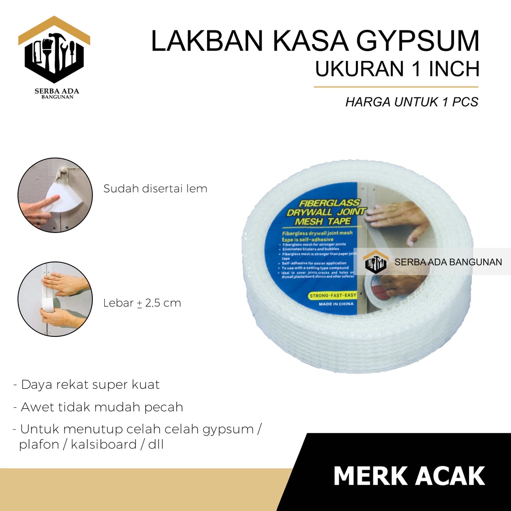 LAKBAN LEM GYPSUM GIPSUM ISOLASI KAIN KASA FIBER TAPE 1&quot; DAN 2&quot; TEBAL BESAR BAGUS MURAH KUAT ROLL