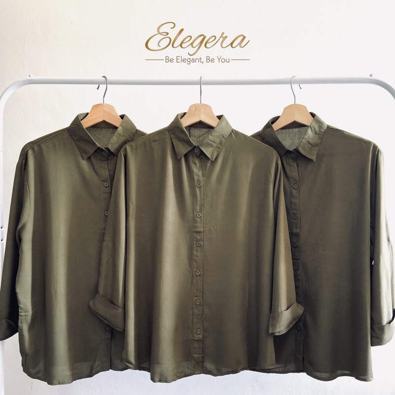 Kemeja Wanita Casual Katun Rayon Polos Cewek Lengan Panjang Scoder-Olive
