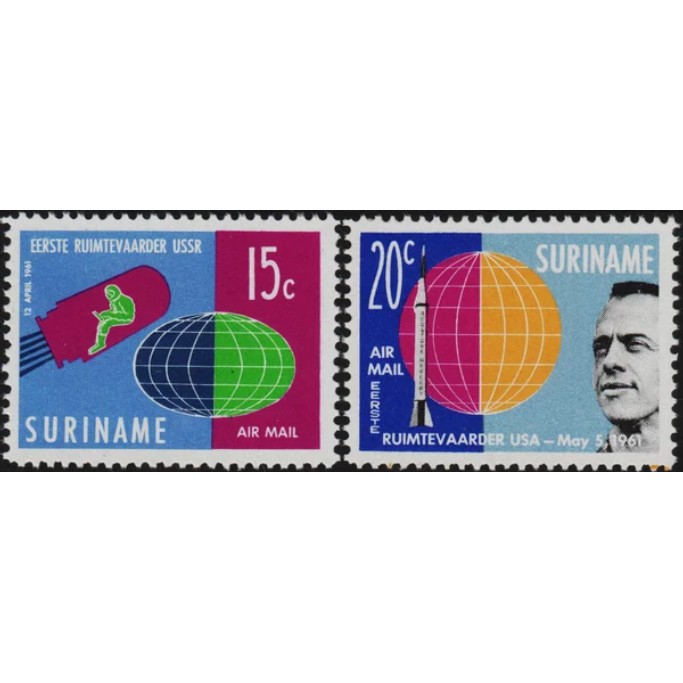 

Perangko Filateli suriname MNH 2v 30.06.1961 Air mail - man in space