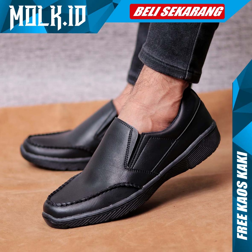 MOLK Sepatu Kasual Formal Pantofel Hitam Pria Kulit Sintetik Kerja Kantor Kuliah Original Branded