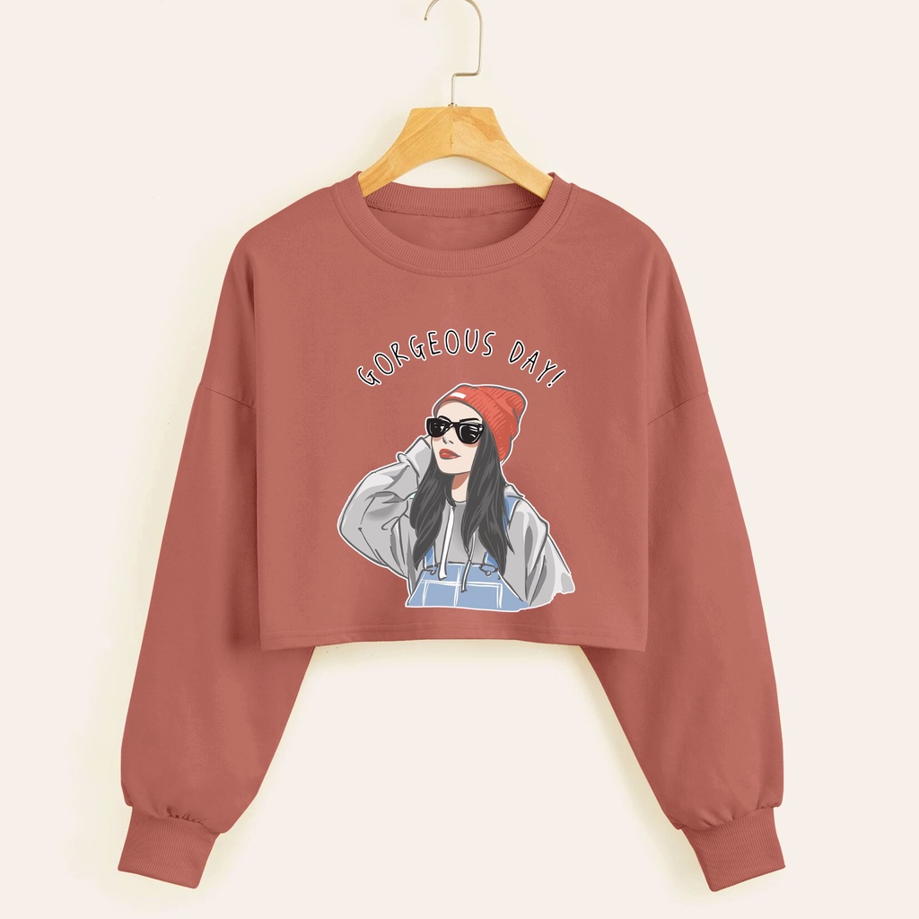 Sweater croope wanita GORGEOUS DAY baju croptee cewek murah