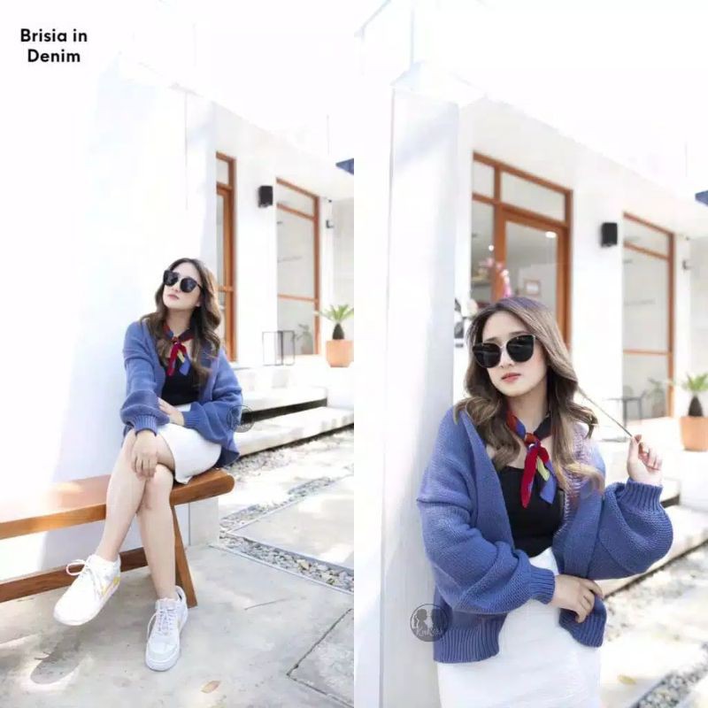 ELDIO CARDIGAN RAJUT OVERSIZE ALIVIA PREMIUM-Denim