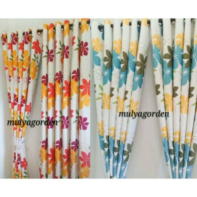 Ready Gorden hordeng motif bunga biru oren Murah