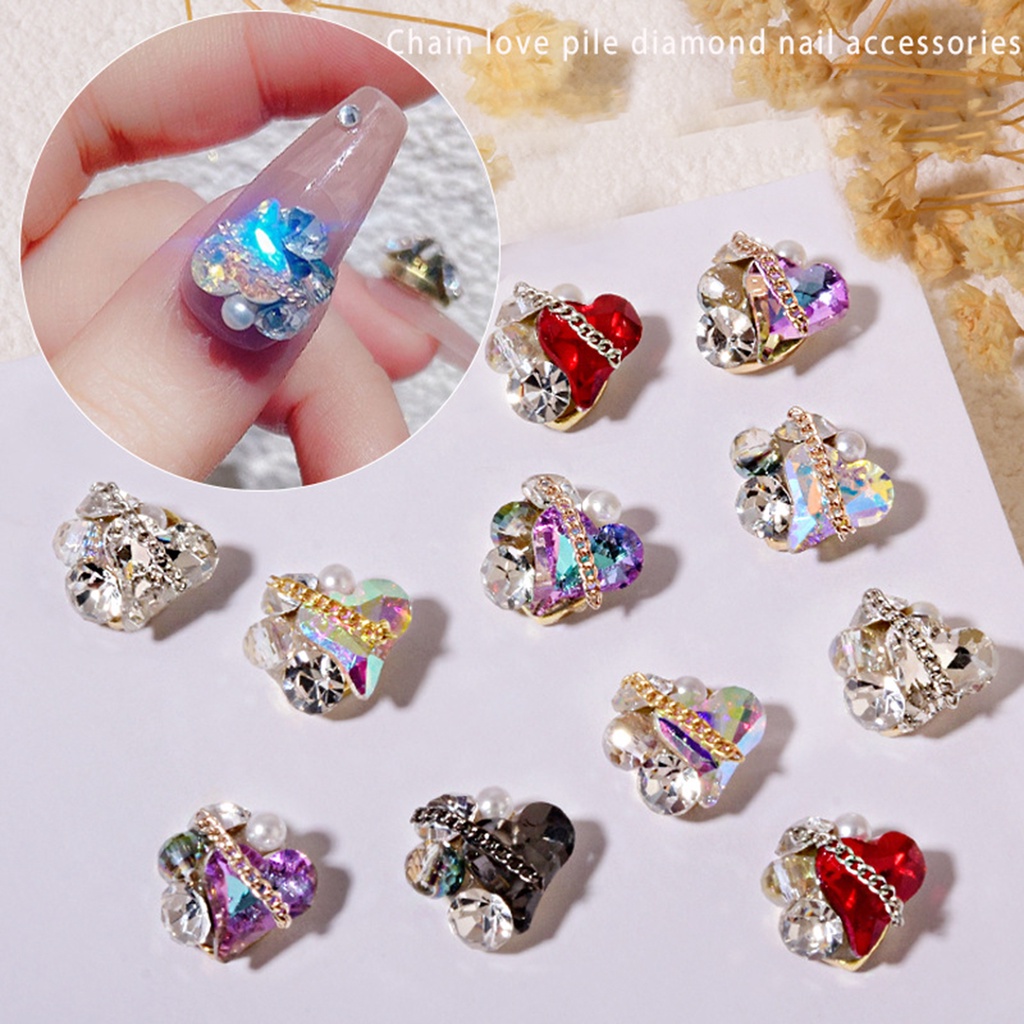 Providence 3Pcs / Set Ornamen Kuku 3D Bentuk Hati Hias Berlian Imitasi Untuk Manicure / Nail Art