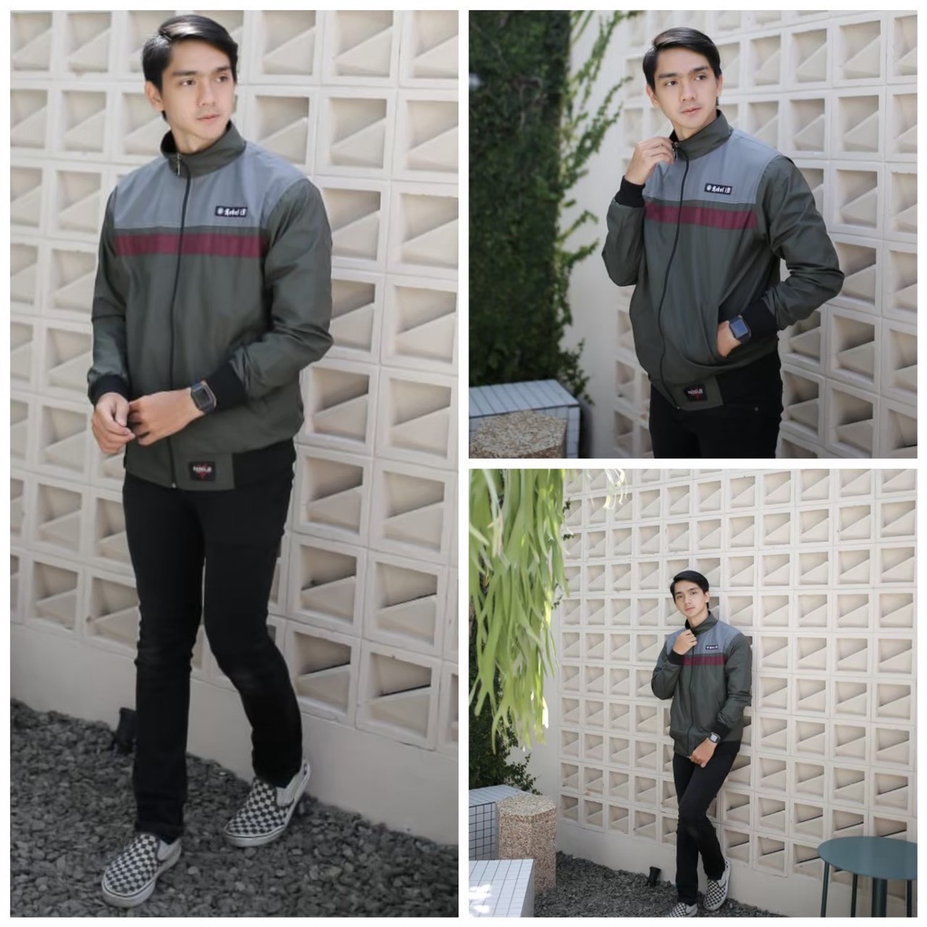 PROMO PROMO JAKET PRIA Trend Line Laki Laki Cowok Abu Hitam Merah Kombinasi Modis Trendy