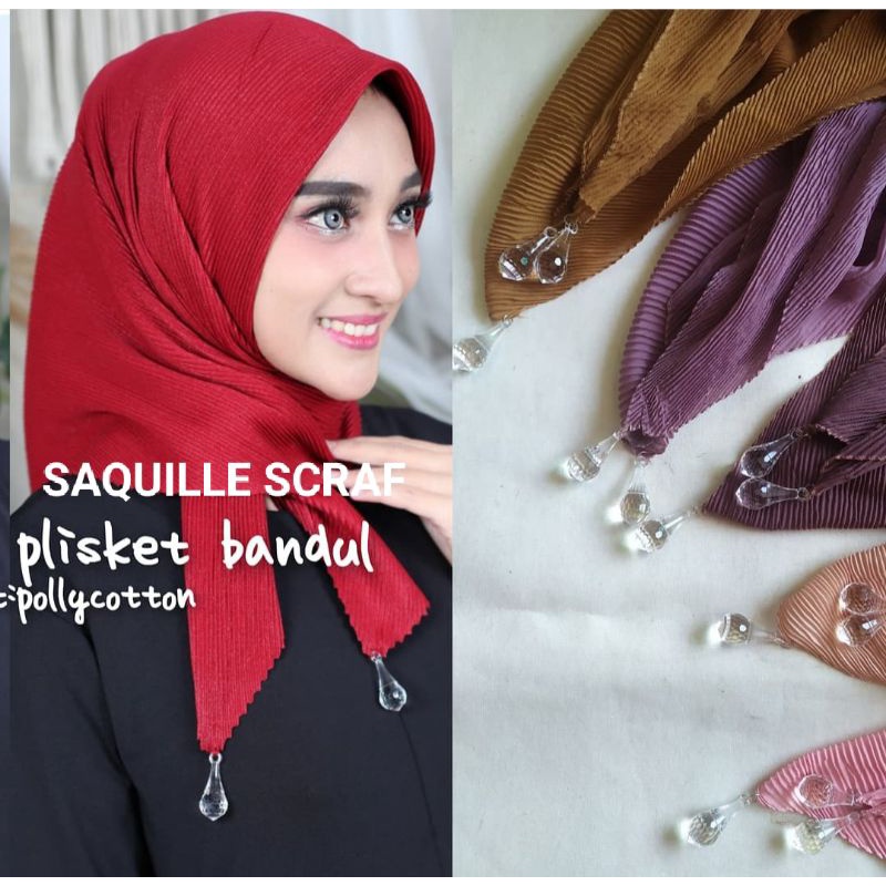 hijab segiempat plisket lidi bandul kristal/segiempat plisket lidi bandul kristal/jilbab segiempat