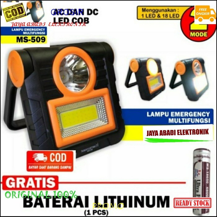 G523 LAMPU EMERGENCY LED ORIGINAL CHARGER CAS CASAN DARURAT BATERAI CAS 18650 AC DC MAGIC LAMP BOHLAM SINAR TERANG PENERANG MITSUYAMA MULTI FUNGSI CAHAYA G523   Spesifikasi; . Led COB 20watt sangat terang dengan 2 fungsi cahaya Low -High . dilengkapi sent