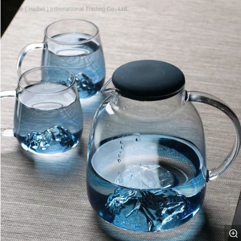 Pitcher Kaca Teko Kaca Tahan Panas Borosilicate Glass Tahan Panas Dan Dingin Desain Unik Kapasitas Besar 1.8 Liter Untuk Jus Es Teh Sirup