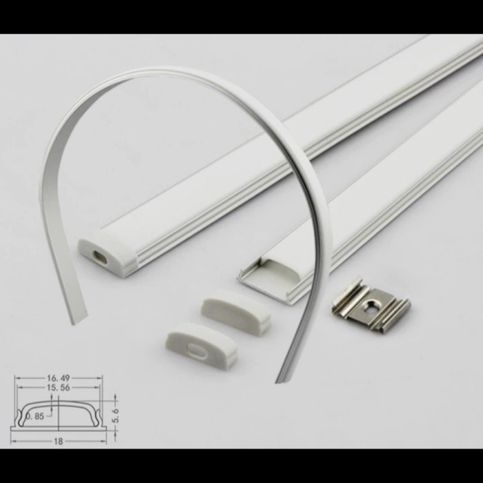Housing Led Strip Flexible Lentur Alumunium U channel Acrylic Susu HQ - 1 Meter