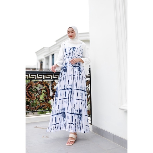 ATLEYA MAXI DRESS (Gamis lebaran Ld 102 pjg 135) - Maxi Rayon Tie Dye Combi Brukat