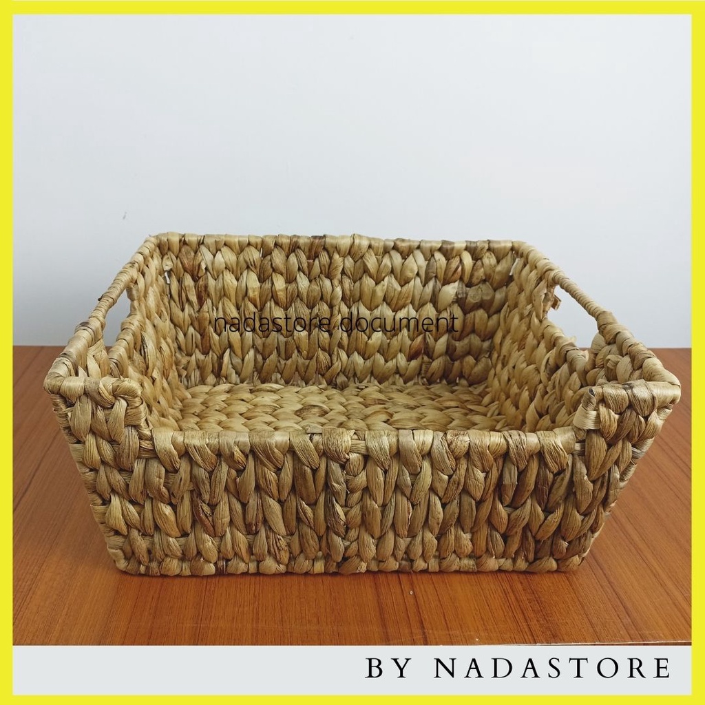 Storage Baskets, Hand-Woven Open-Front Bins with Handles Waterhyacinth Keranjang Anyaman BW-001