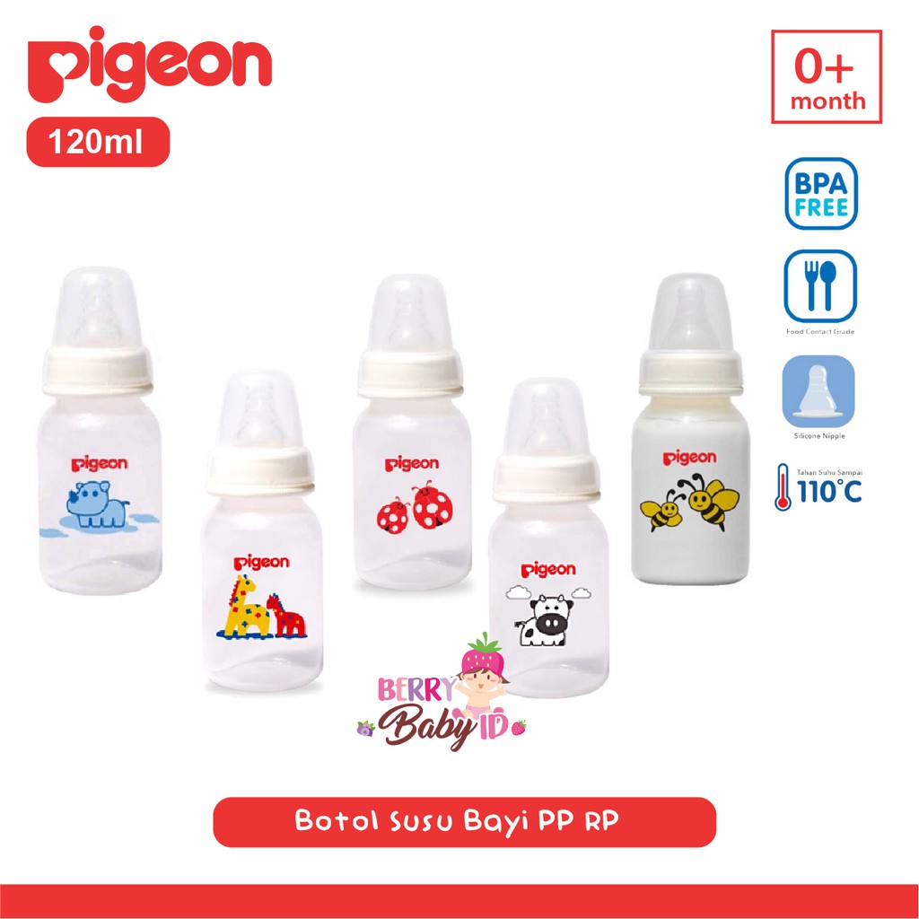 Pigeon Baby Bottle Animal Series Silicone Nipple Botol Susu Bayi 120ml Berry Mart