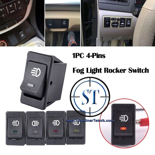 Rocker Switch 12V 35A Saklar Kabut 4 Pin Fog Light Lamp Dashboard LedWarna Merah hijau Kuning Biru