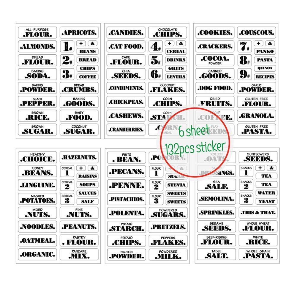 R-flower 132PCS Pantry Labels Decals Alat Penyimpanan Transparan Tag Organisasi Makanan