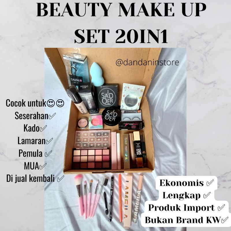 Beauty Make Up Set 20in1 Paket Seserahan Lamaran Alat Kosmetik Makeup Lengkap Komplit Murah Original Import Kado Perlengkapan Wanita Terlaris