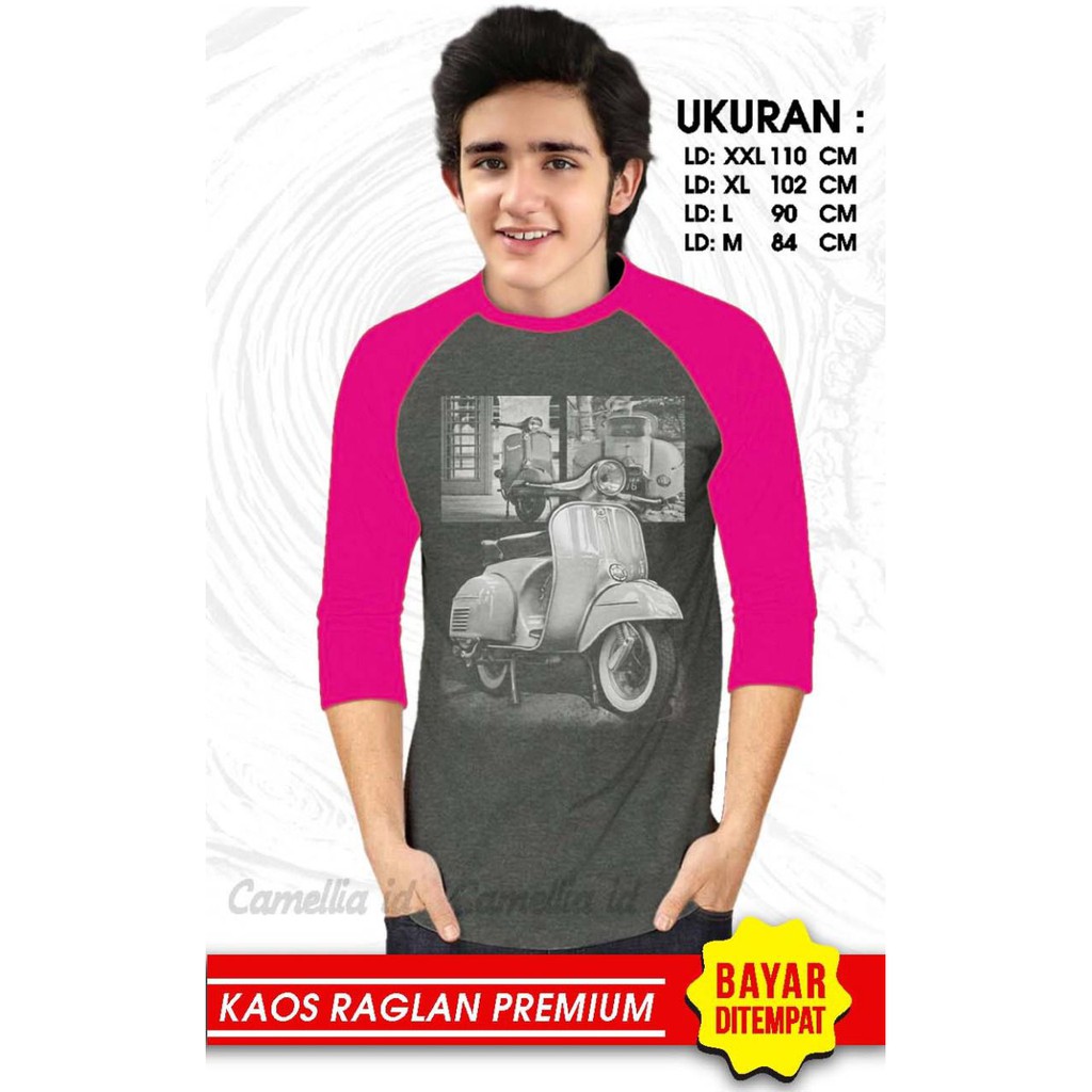 Kaos Raglan (VESPA)/Kaos Pria Lengan 3/4/ Kaos Pria/ Kaos Cowok/ Kaos Oblong/Misty/Oblong