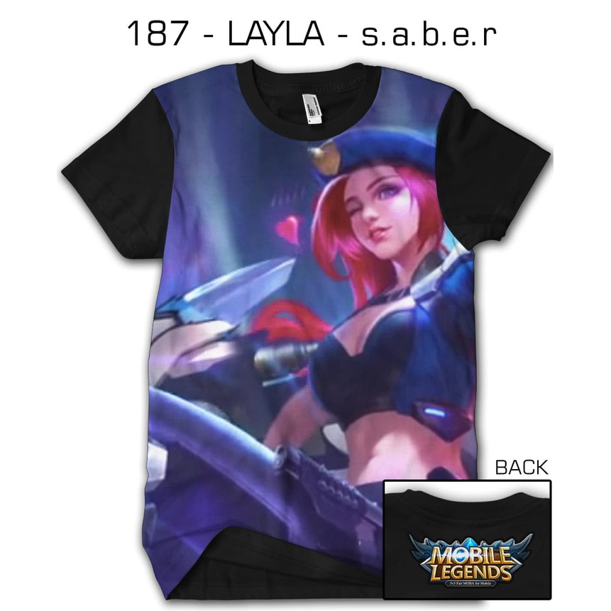 BAJU KAOS PRIA COSTUM PRINTING TSHIRT 3D MOBILE LEGEND LAYLA saber 187