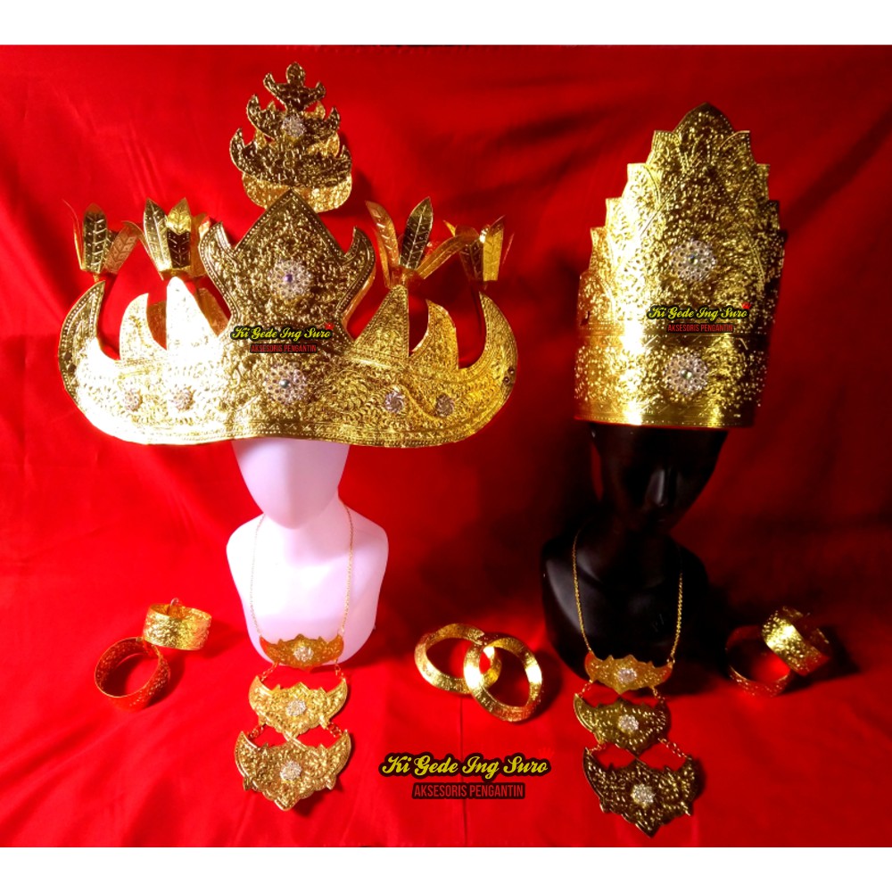 Satu Set Lengkap Mahkota Pengantin Siger Lampung Pepadun Gold/ Sunting Jambi Riau Padang Palembang