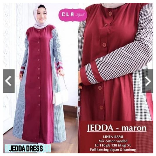 Gamis Motif Jedda Dress Bahan Katun Kotak Pakaian Wanita Baju Muslim Wanita Modern 2023 Dress Mayusui Pakaian Muslim Wanita Fashion Muslim Modern