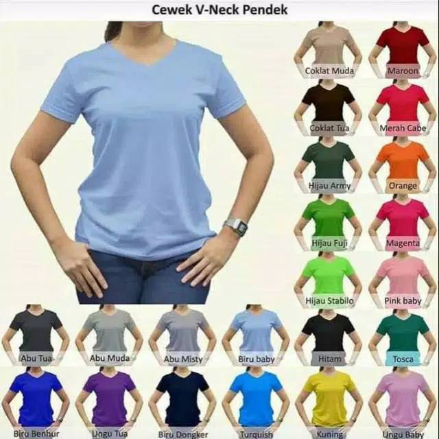 Kaos V-neck wanita pd