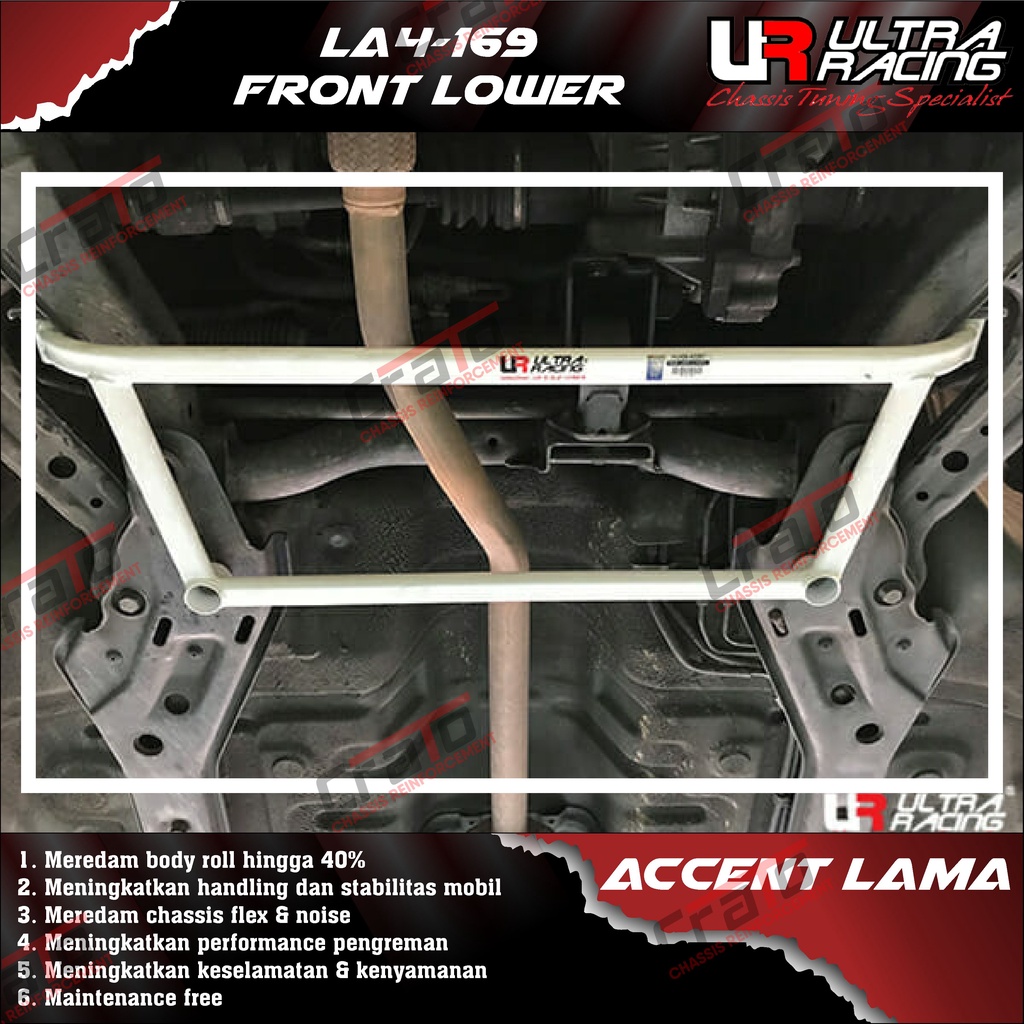Aksesoris Stabiliser ULTRA RACING Safety Bar - Front Lower Bar 4 Points - Hyundai Accent Lama - LA4-