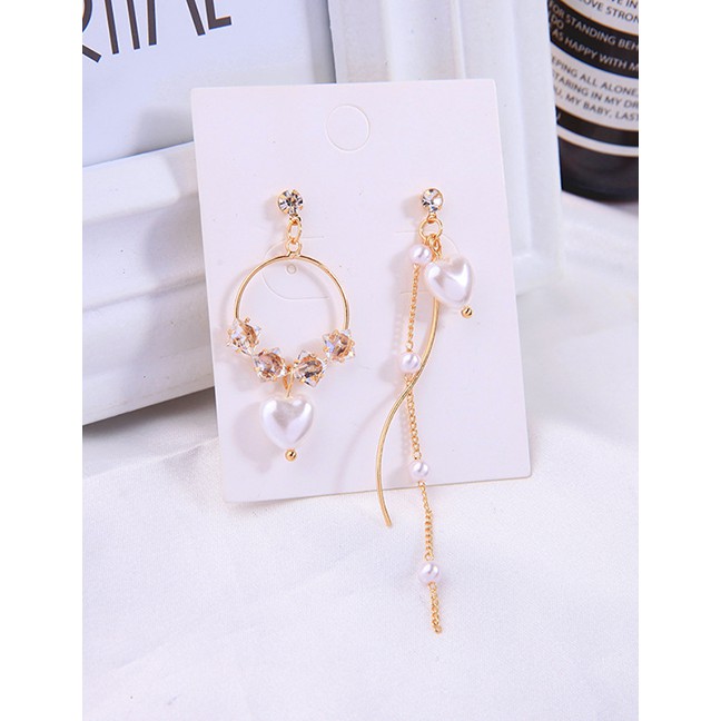 LRC Anting Tusuk Fashion Love Geometric Love Asymmetric Pearl Earrings D13938