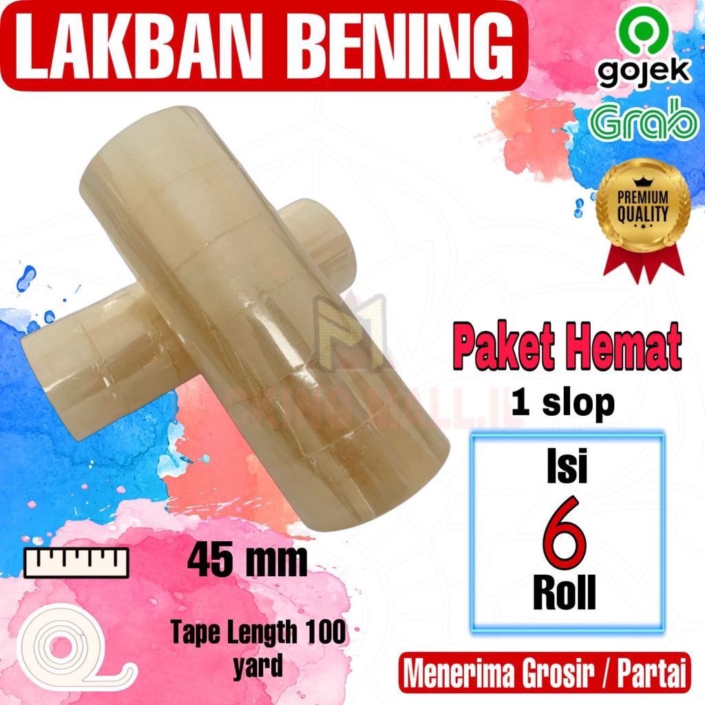 

Lakban BENING 45mm x 100 Yard (6 roll/1 slop) Lakban Ecer Harga Termurah