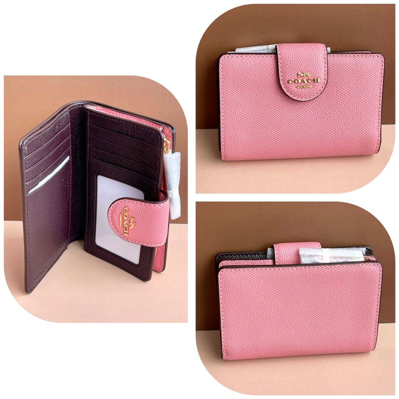 Coach 6390 medium corner bifold zip bubble gum