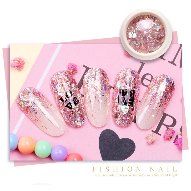 Nail Art Sticker Glitter Hexagonal Flakes Ombre Nails Hiasan Hexagon Stiker Kuku KU027