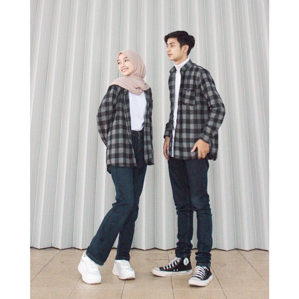 Kayoon Kemeja Couple Set - Baju Couple Kemeja Flanel Kotak Kotak - Outer Couple Pasangan OOTD