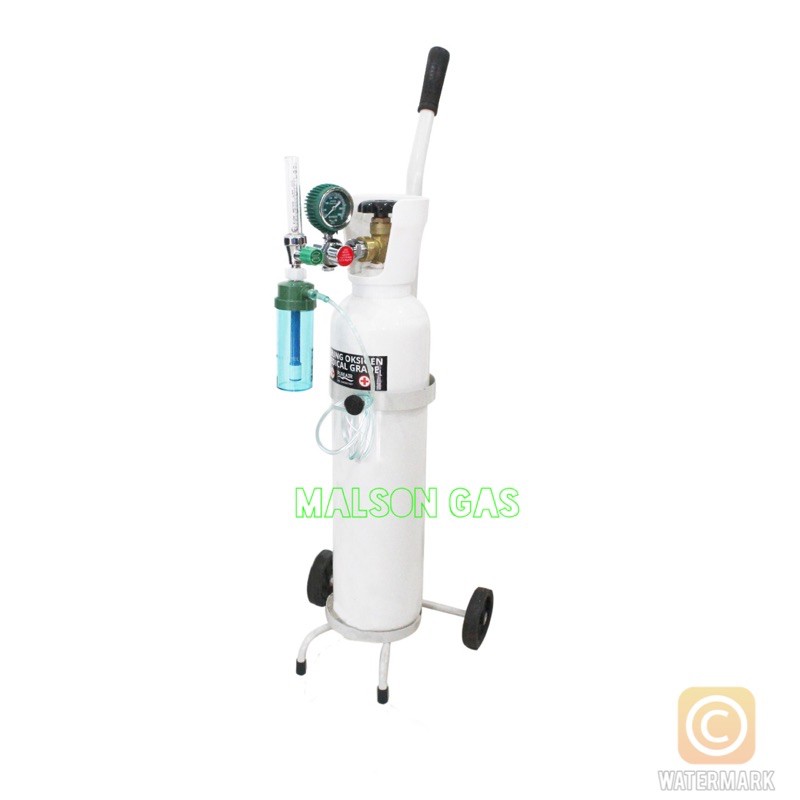 Komplit Tabung Baru 1m3 Isi Oksigen + Regulator Pernafasan + Trolly