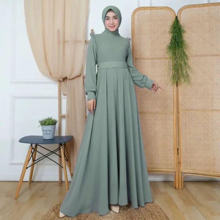 Ayunda Dress Gamis Polos Longdress Baju Kondangan Gaun Pesta Muslimah Pakaian Cewek Terbaru Fashion 
